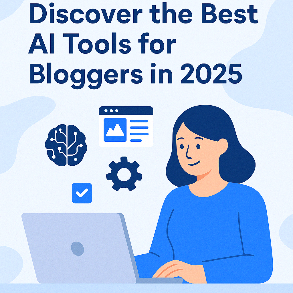 Illustration showcasing AI tools designed to help bloggers write faster, optimize content, and grow in 2025